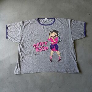 Vintage Betty Boop Ringer T Shirt Gray Purple 1997 Collegeware USA One Size 90s